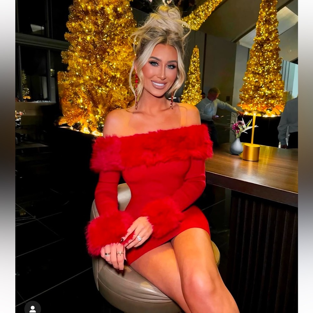 Red Fur Mini Dress